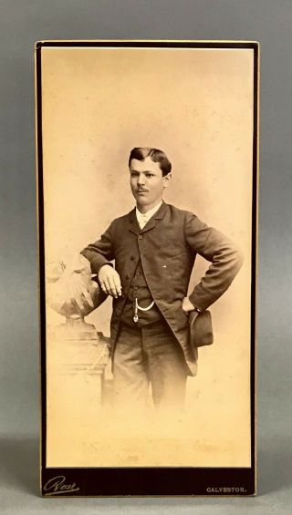 [texas] Cabinet Card Depicting Young Man With Hat And Watch Fob Ca.  1895