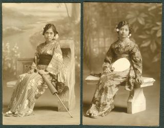 Vintage Philippines Young Filipina Ladies Japanese Kimono 2 Rppc B