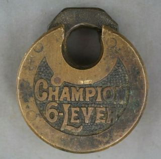 Vintage Antique Brass Round Pancake Padlock Miller Champion 6 Lever
