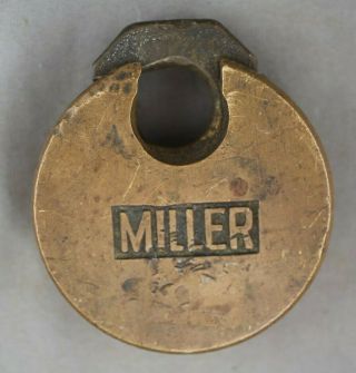Vintage Antique Brass Round Pancake Padlock Miller Champion 6 Lever 4