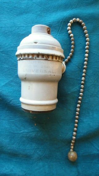 Vintage Brass Lamp Light Socket " Weber " Fat Boy Pull Chain No Uno