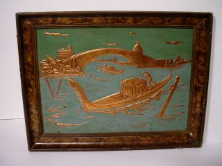 C Atractive Rare Antique Hand Tooled Hammered Venice Italy Scene Copper Picture