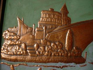 c Atractive Rare Antique Hand Tooled Hammered Venice Italy Scene Copper Picture 4