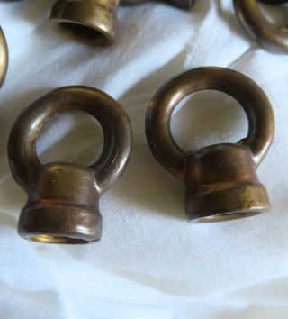 2 Threaded Solid Cast Dark Brass Lamp Chandelier 1/8 Ip Ring Loop Part Vintage