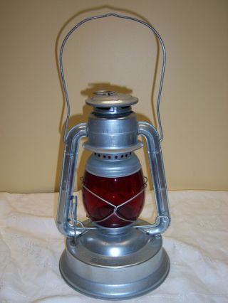 Dietz Kerosene Lantern Lamp Little Giant No.  350 Silver With Red Glass