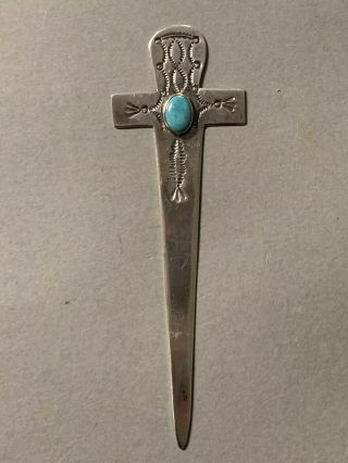 Vintage Native American Silver And Turquoise Dagger Form Letter Opener
