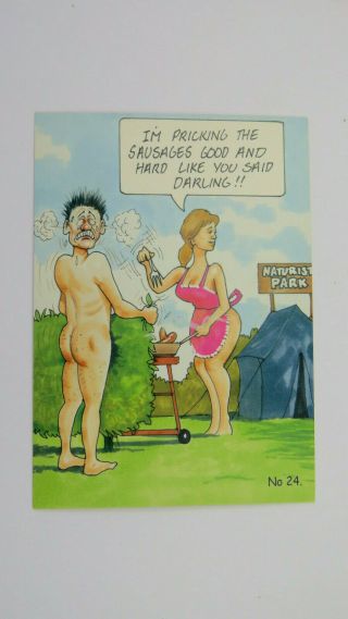 90s Risque Vintage Saucy Comic Postcard Big Boobs Nudist Naturist Camp Site Bbq