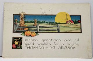 Thanksgiving Season Wheat Sheaths Sun Rise 1922 Boston / Waldoboro Postcard G17