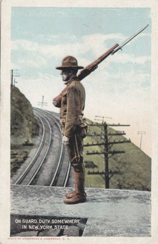 Wwi Us Troop Guarding The Railroad In York Postcard 1918 - 1919