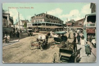 The Square York Beach Maine—antique Trolley Train—boston Chocolates Sign 1916