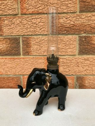 Vintage Elephant Ceramic Porcelain Kerosene Oil Lamp Novelty 10cm Black/gold