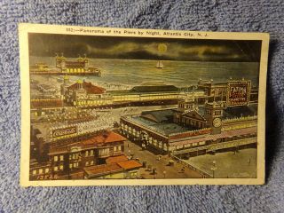 Vintage Postcard Panorama Of The Piers By Night,  Atlantic City,  N.  J.