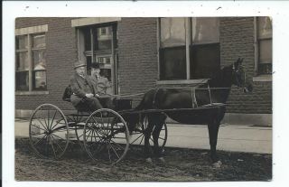 Real Photo Postcard Post Card Clinton Indiana Ind In 2 Men Horse Buggy