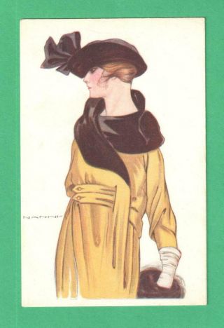 Vintage Nanni Art Deco Postcard Fashionable Lady Hat Muff