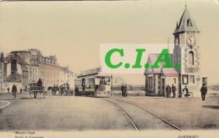 Coloured Guernsey Postcard - Waybridge - With Tram And Clock Tower