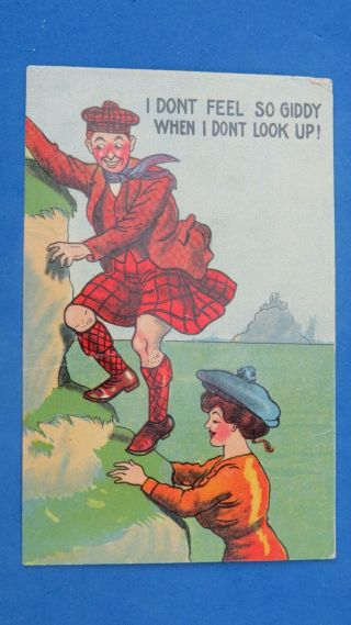 Risque Donald Mcgill Comic ? Postcard 1910s Scotsman Kilt Climbing Innuendo