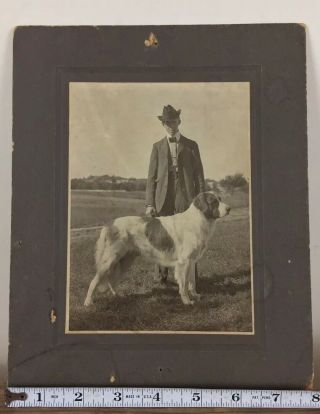 Antique Large Cabinet Card Photo Man And His Pet Dog 19thc