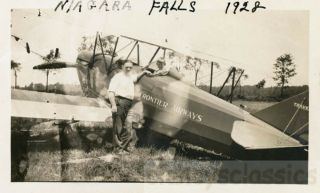 1928 Niagara Falls Ny Frontier Airlines Man & Boy Early Bi Plane Airplane