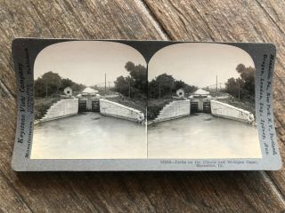 Illinois Centennial Stereoview Locks On The Illinois & Michigan Canal Marseilles