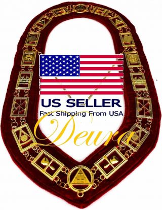 Masonic Regalia Royal Arch Gold Chain Collar Red Lining Backing