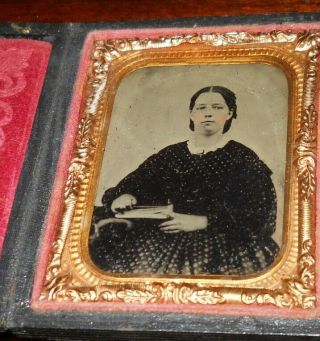 1/9th Size Ruby Ambrotype Of Young Woman In A Full Case