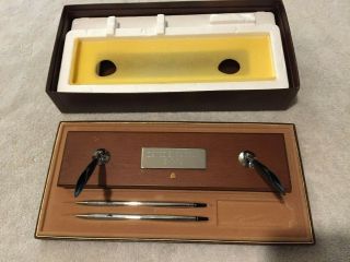Vintage Cross Pen & Pencil Desk Set Walnut Base W/ Box