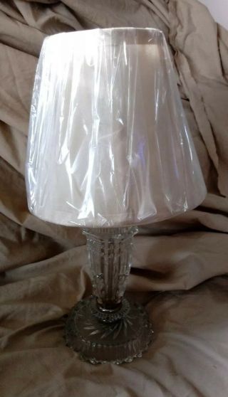 Vintage Antique Cut Glass Crystal Lamp Light 9 " Shade Boudoir Bedside Lamp