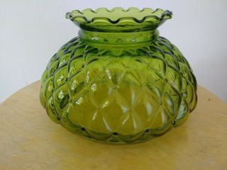 Vintage Lime Green Glass Lamp Shade Quilted Diamond Pattern 7 Inch