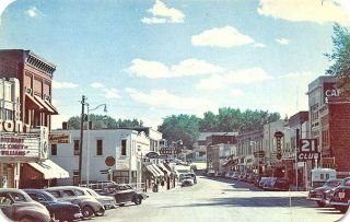 Buffalo Wy Movie Theatre Club 21 Storefronts Old Cars Postcard