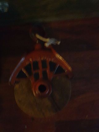 Antique Vintage MYERS CO Wood and Iron Barn Pulley,  Block and Tackle H322 3
