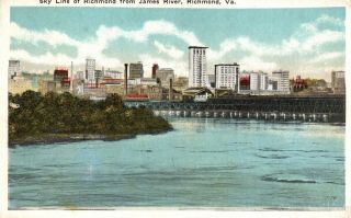 Richmond,  Va,  Skyline Of Richmond From James River,  Vintage Postcard G703