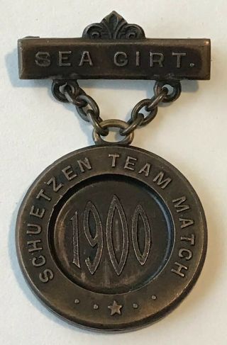 Antique 1900 Sea Girt Schuetzen Team Match Nra Shooting Bronze Color Medal Pin