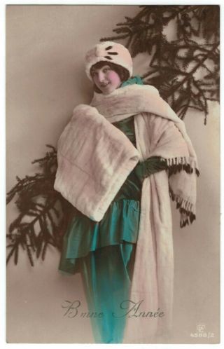 C 1910 Pretty Ally Kolberg Silent Film Actress In Glamour Furs Vintage Rppc