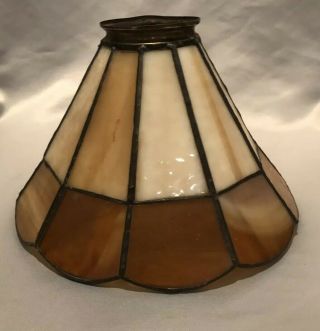 Vintage Stain Glass Table Lamp Shade Amber & Carmel Cream Panels