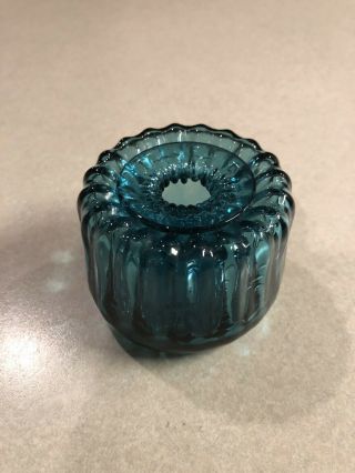 Vintage Blown Glass Paneled Inkwell Signed Blue Green Ink Well