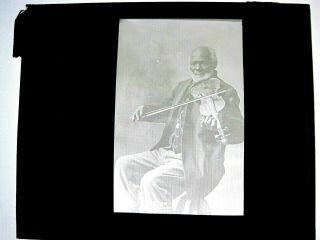 Vintage Magic Lantern Glass Slide - Black Americana Man W/violin - Oregon 1915