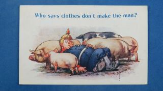 Ww1 Bamforth Comic Postcard 1916 Anti Kaiser Pig Farm Theme