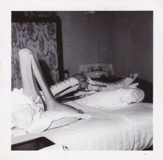 Vintage Silver Photo Snapshot 1950 Medical Bed Scene Creepy Legs Haunting