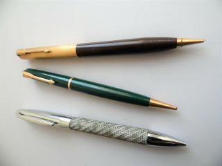 3x Vintage 16k Gold Filled & Green Parker Silver Colour Mesh Propelling Pencils