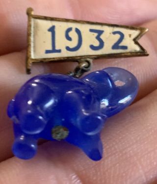 Vintage 1932 Republican Political Party Pin W Glass Elephant Charm Hoover Curtis