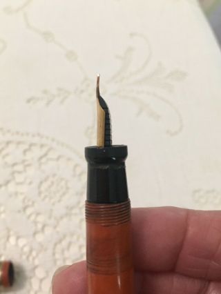 Parker orange hard rubber Duofold Jr fountain pen with factory stub nib 4 25 11 7