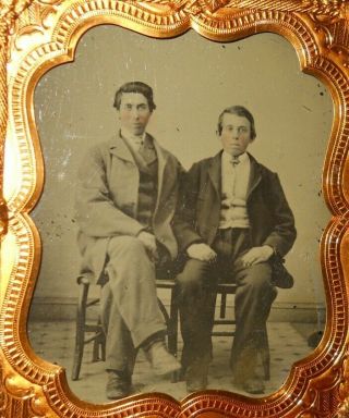 1/6th Size Tintype Photo Two Young Men In Suits Good Friends Or Brothers?