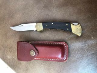 Old Vintage Buck 110 X Finger Grip Handle Folding Knife W/ Sheath Nr