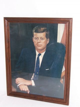 Vtg President John F Kennedy Jfk Photo Portrait Picture Framed Color 1963
