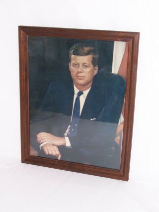 vtg president John F Kennedy jfk photo portrait picture framed color 1963 2