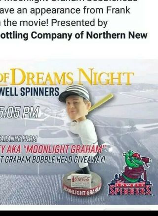 Moonlight Graham Lowell Spinners Sga Bobblehead 8/17/19 1 Of Only 1000