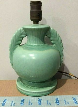 Retro Mid Century Teal / Green Glazed Ceramic Table Lamp - Vintage