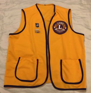 Lions Club International Xl Yellow Vest Big Patch,  Huge Patch On Back W/3 Pins