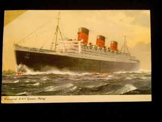 C1959 Cunard R.  M.  S.  Queen Mary Ocean Liner Vintage Postcard
