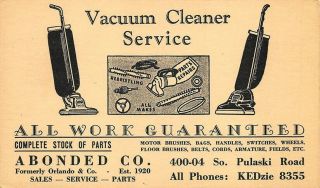 Chicago Il Abonded Vacuum Cleaner Service Advertising Postal Card.